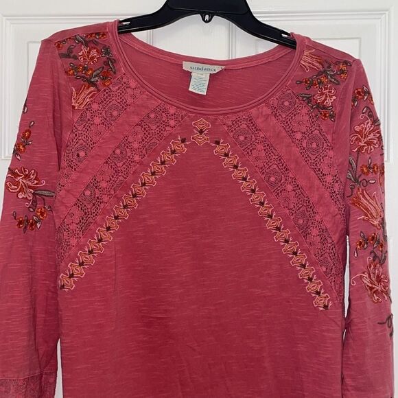 Sundance Mauve Long Sleeved Floral Embroidered and Lace Top - Picture 2 of 6